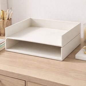 🧚🏻‍♀️ Set of 2 Stackable Desktop Paper Sorters White Fabric Covered Paper Lined